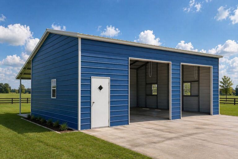 30x36x12 triple wide metal garage with lean-to